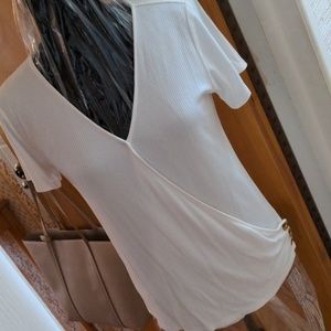 LOFT ivory ribbed short sleeve knit longer top S